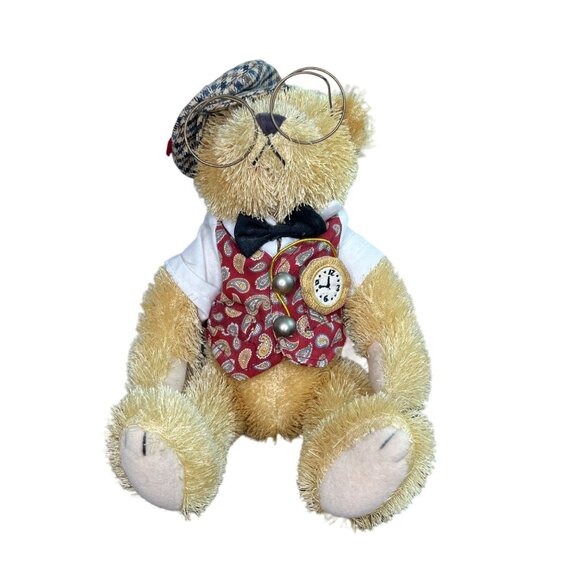 Sherlock Holmes-Inspired Vintage Style Plush Teddy Bear With Tweed Cap & Glasses - Picture 1 of 12